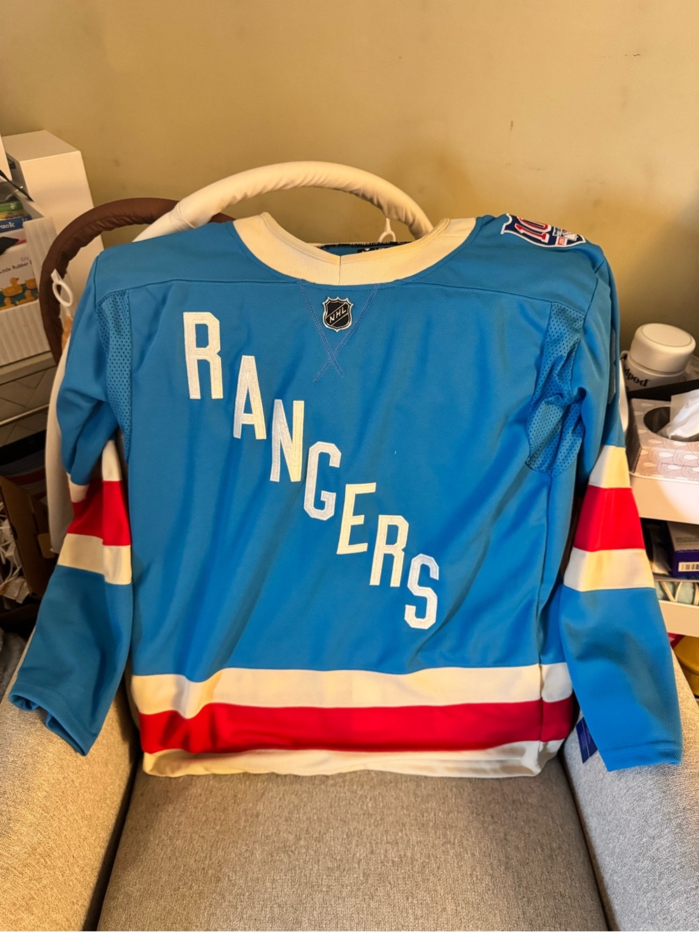 NHL Rangers Light Blue Jersey with Red & White Striping